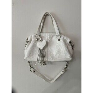 ROBERTA GANDOLFI  WHITE EMBOSSED LEATHER HANDBAG